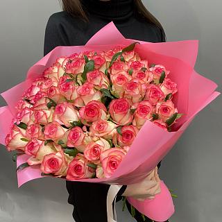 Букет из 51 розы Джумилия в розовой пленке ( 60 см)