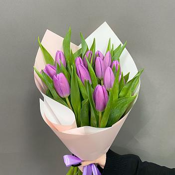 Букет из 15 фиолетовых тюльпанов