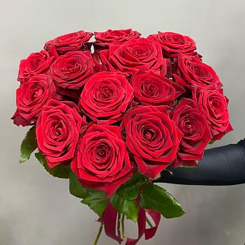 Букет из 15 красных роз под ленту (50 см)