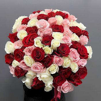 Микс букет из 75 роз под ленту 