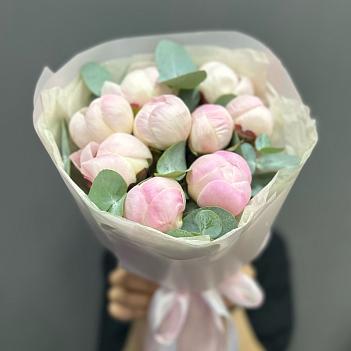 Букет из 9 пионов Гардения с эвкалиптом Букет из 9 пионов Гардения с эвкалиптом