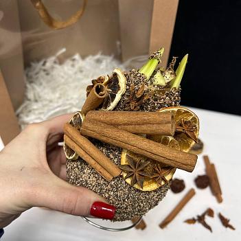 Луковица амариллиса в воске (с декором из корицы, песочная)