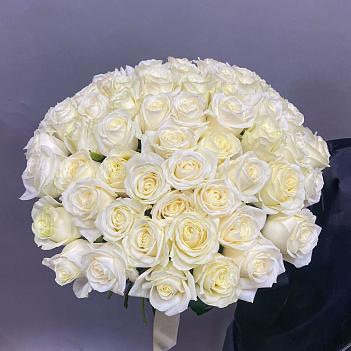 Букет из 51 белой розы под ленту (60 см)