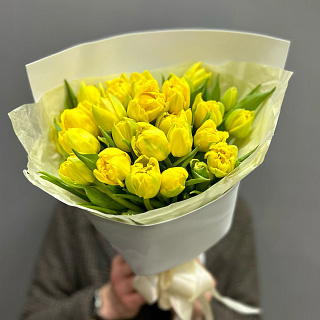 Букет из 25 желтых пионовидных тюльпанов
