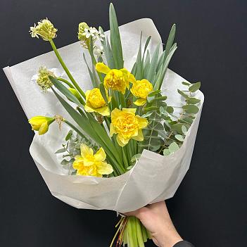 Микс из 9 желтых нарциссов и орнитогалума