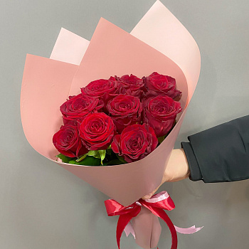 Букет из 9 красных роз ( 50 см)
