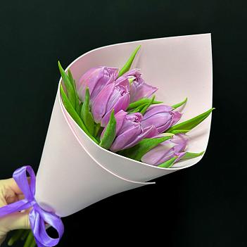 Букет из 7 пионовидных тюльпанов Дабл прайс в розовом фоамиране