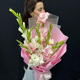 Микс из 9 гладиолусов в розовом фоамиране
