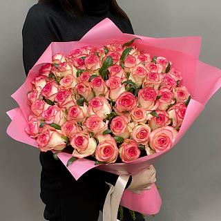 Букет из 51 розы Джумилия в розовой пленке ( 60 см)