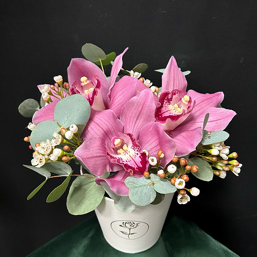 Кашпо с 3 орхидеями и шамелациумом с доставкой в Москве